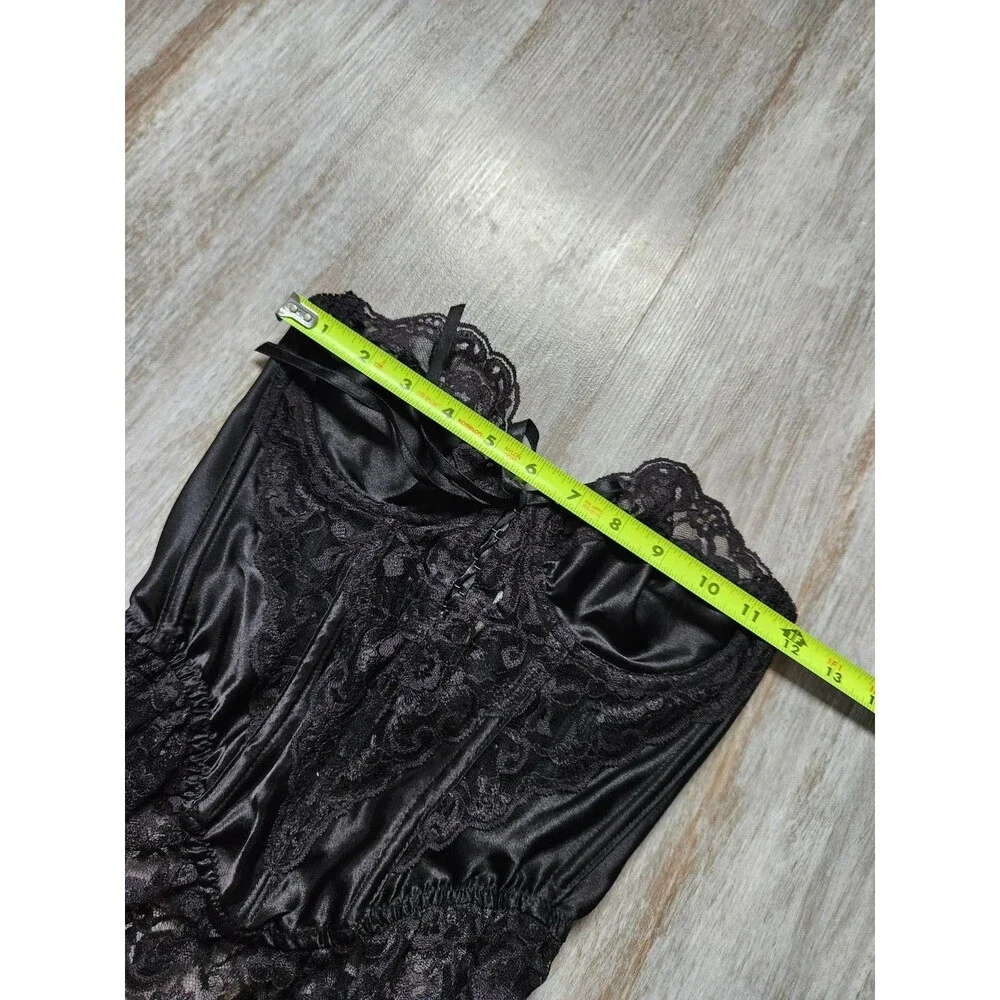 VTG Victoria’s Secret Gold Crown Corset 32B Black Lace Satin Sheer Bustier EUC - Picture 4 of 9